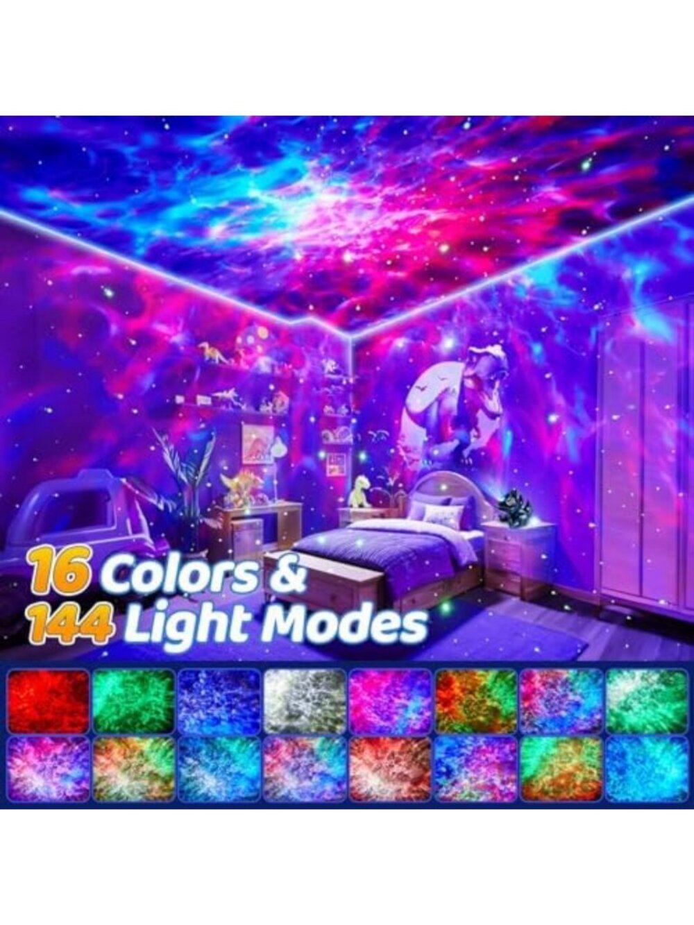Dinosaur Night Light Projector & Sound Machine, Bluetooth, Remote Control, Baby - Picture 3 of 6